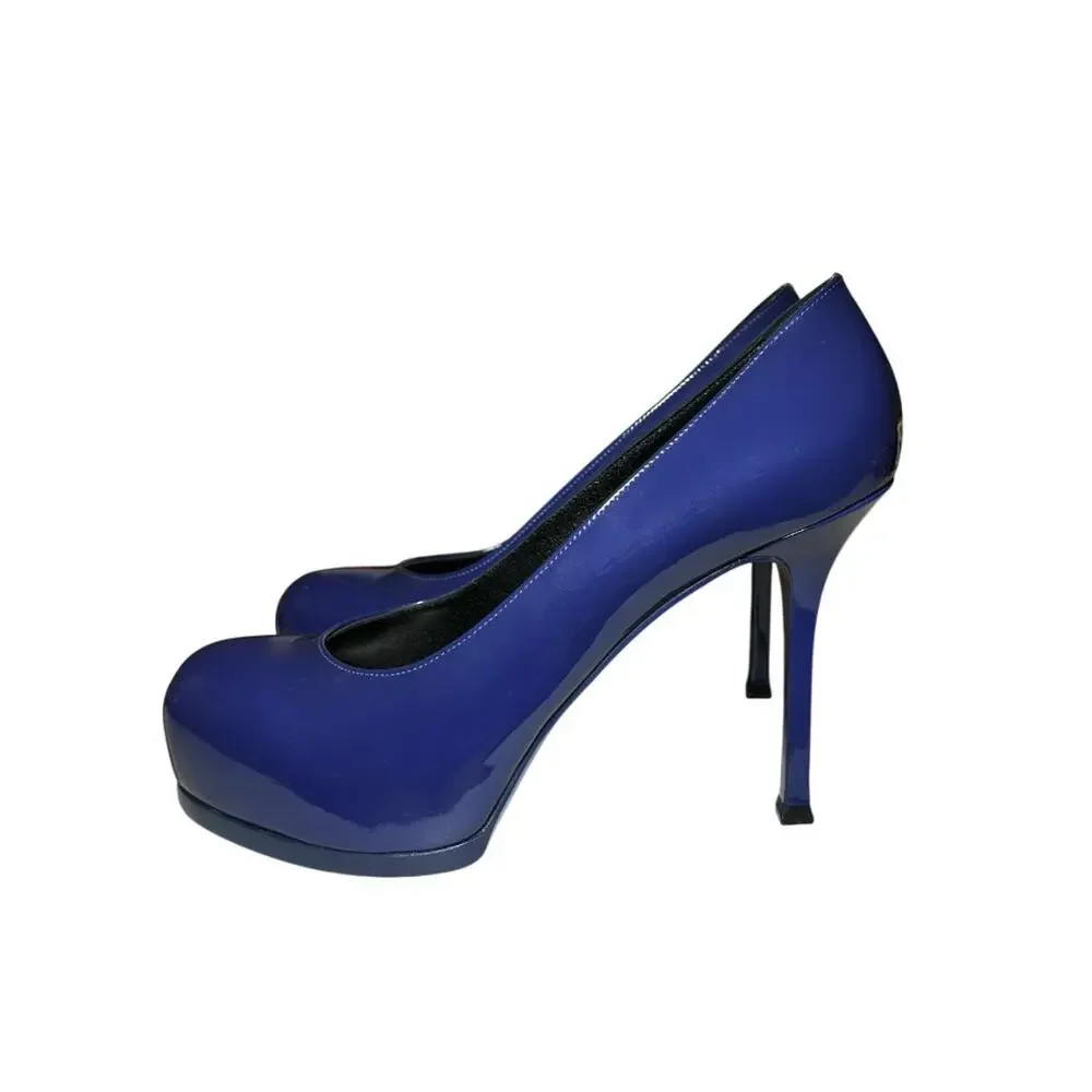 SAINT LAURENT Tribtoo Blue Patent Leather Platform Heels Pumps NEW Authentic 39 - Picture 2 of 9